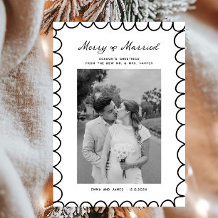Merry & Married Bow Photo Christmas Newlyweds Holiday Card