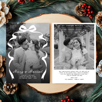 Merry & Married Bow Photo Christmas Newlyweds Holiday Card