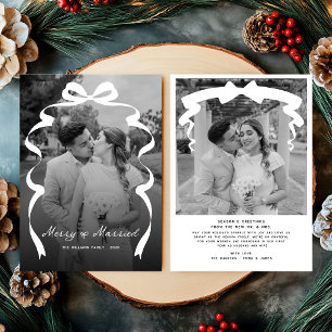 Merry & Married Bow Photo Christmas Newlyweds Holiday Card