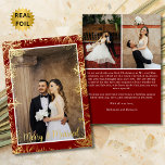 Merry & Married Burgundy & Gold 3 Photo Christmas Foil Holiday Card<br><div class="desc">Romantic Elegant Burgundy & Gold 3 Photo Christmas Foil Holiday Card - Merry and Married! This card is perfect for newlyweds sending their first Christmas wishes to family and friends as Mr and Mrs. Celebrate the season with a holiday card that embodies timeless sophistication crafted with genuine pressed gold foil....</div>