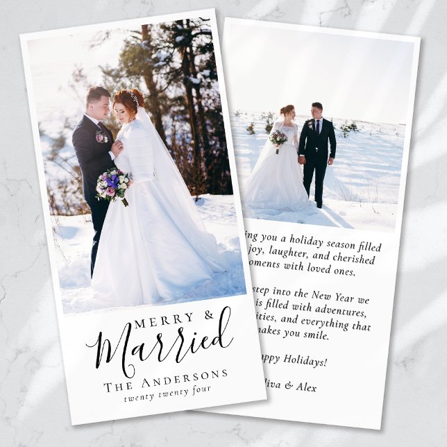 Merry & Married Calligraphy Photo Christmas Holiday Card (Creator Uploaded)