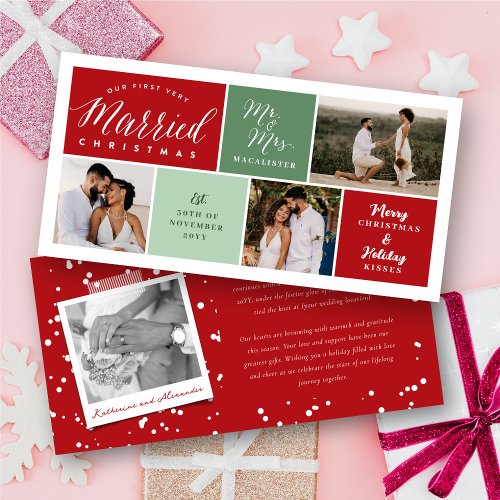 Merry  Married Chalkboard 4 Photo Collage Wedding Holiday Card