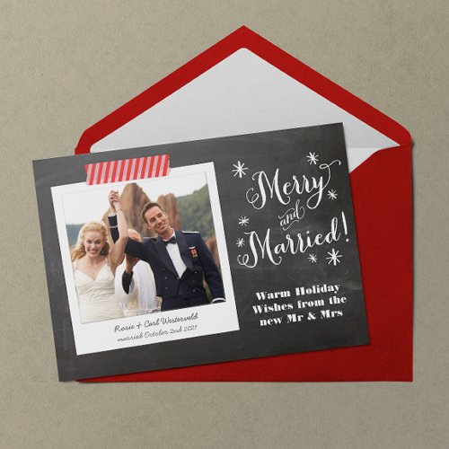 Merry &amp; Married Chalkboard Holiday Card