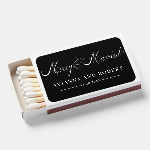 Merry Married Christmas Black White Wedding Favor Matchboxes