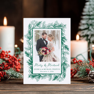 Merry Married Christmas Botanical Holiday Wedding Letterpress Photo Cards