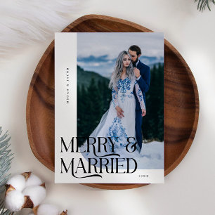 Merry & Married Christmas Newlywed Photo White Holiday Card
