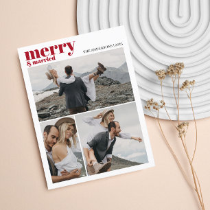 Merry & Married Christmas Newlyweds Photo Collage Holiday Postcard