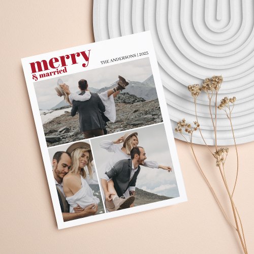 Merry  Married Christmas Newlyweds Photo Collage Holiday Postcard