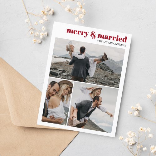Merry  Married Christmas Newlyweds Photo Collage Postcard