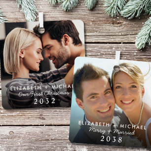 Merry Married Christmas Photo Metal Ornament