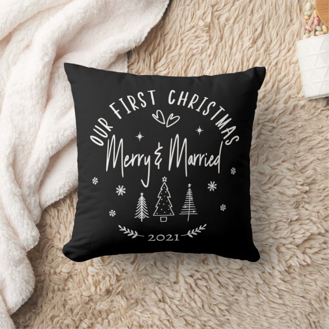Merry & Married Christmas  Throw Pillow (Blanket)
