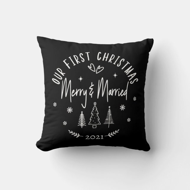 Merry & Married Christmas  Throw Pillow (Front)