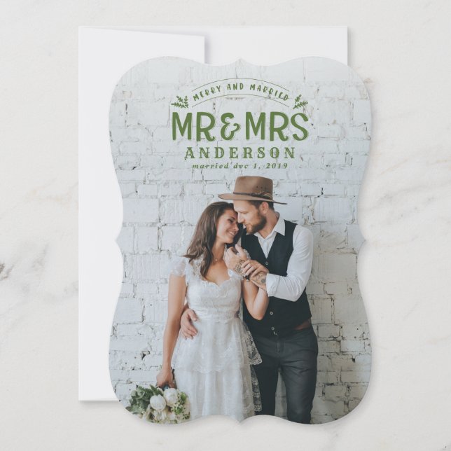 Merry & married christmas wedding photo card (Front)