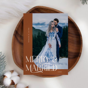 Merry & Married Christmas Wedding Photo Terracotta Holiday Card
