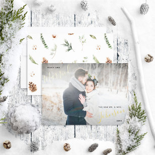 Merry & Married Cotton Winter Wedding Photo Foil Holiday Card