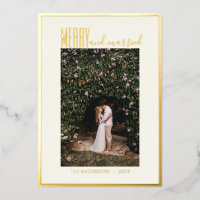 Merry Married Elegant Minimal Christmas Photo Gold