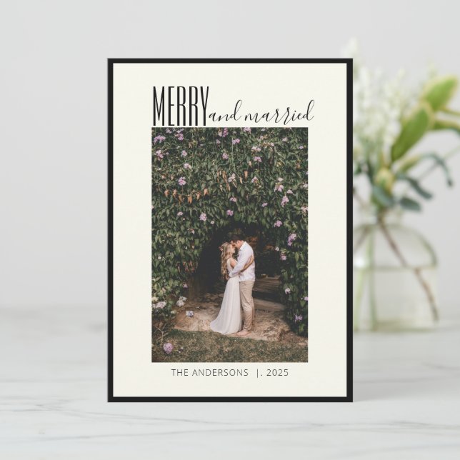 Merry Married Elegant Minimal Christmas Photo Holiday Card (Standing Front)