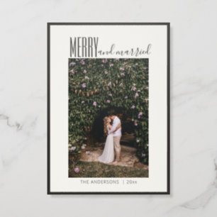 Merry Married Elegant Minimal Christmas Photo  Letterpress Photo Cards