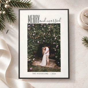 Merry Married Elegant Minimal Christmas Photo Letterpress Photo Cards