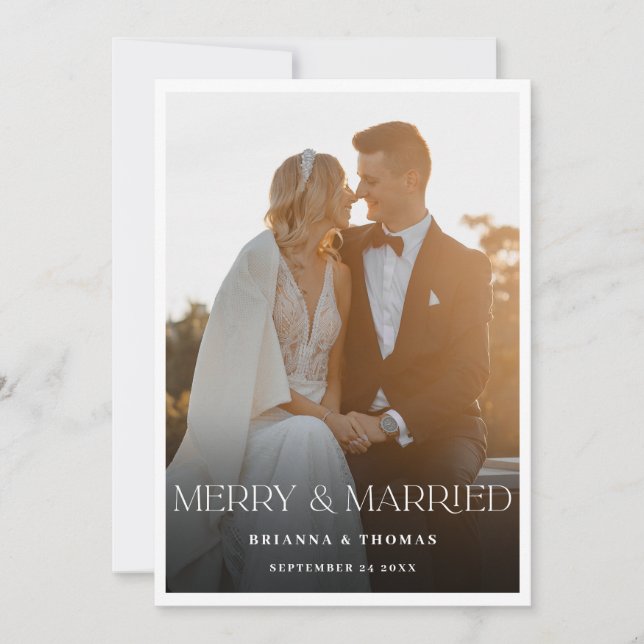 Merry & Married | Elegant Modern Photo Holiday Card (Front)