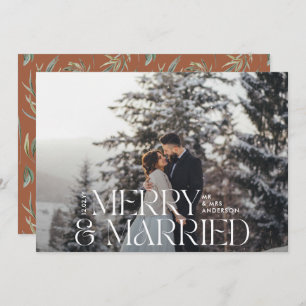 Merry & married Elegant photo modern botanical Holiday Card