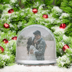 Merry & Married Elegant Script Photo Snow Globe