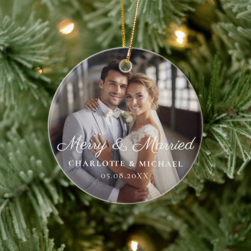 Merry &amp; Married!  Elegant, Simpel, Photo Ceramic Ornament