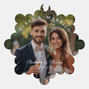 Merry & Married! Elegant, Simpel, Photo Ornament Card