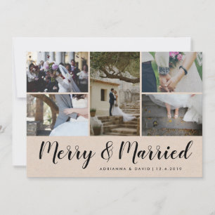 Merry & Married Five Photo Christmas Wedding Holiday Card
