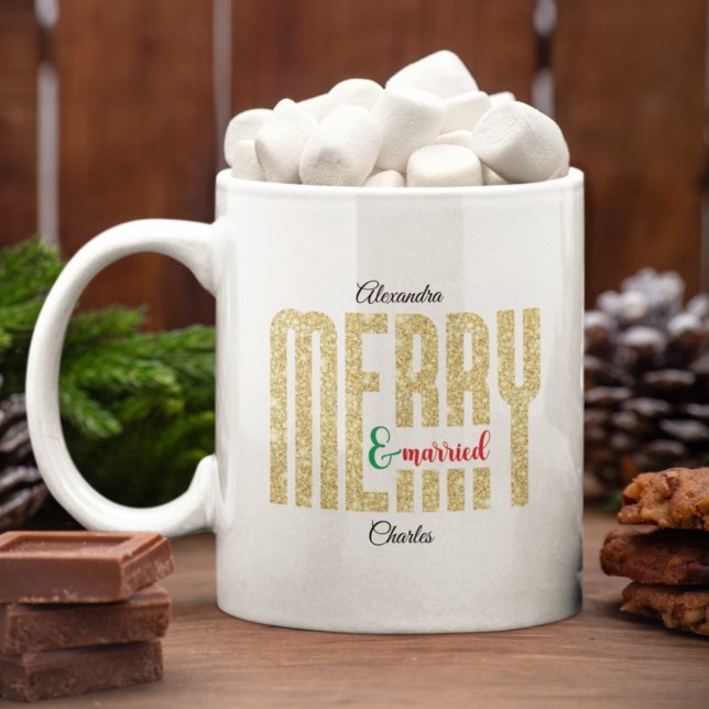 Merry & Married Gold Glitter First Christmas Coffee Mug (Creator Uploaded)