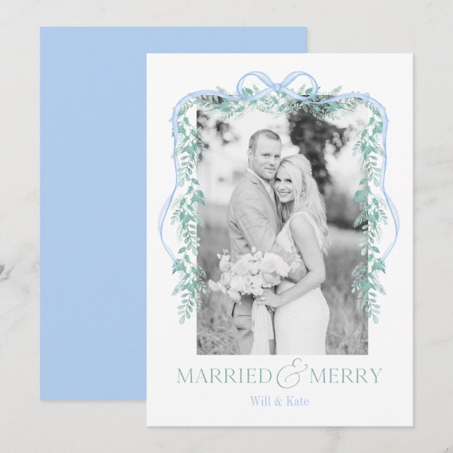 Merry & Married Grandmillenial Blue Christmas Card (Front/Back)