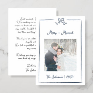 Merry & Married Hand-Drawn Bow Newlywed Holiday Letterpress Photo Cards