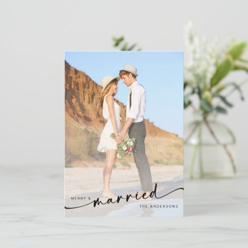 Merry  Married Hand Lettered Photo Holiday Card