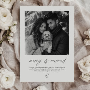 Merry & Married Handwritten Photo Christmas Holiday Card