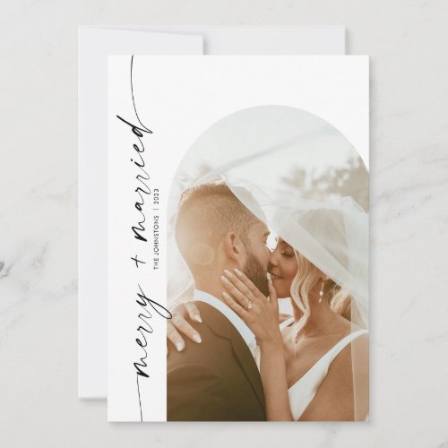 Merry  Married Holiday Christmas Card Arch Photo Invitation