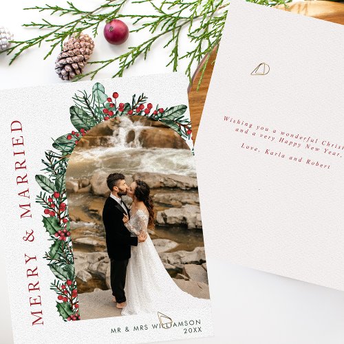 Merry  Married Holly  Berries Arch Photo Holiday Card