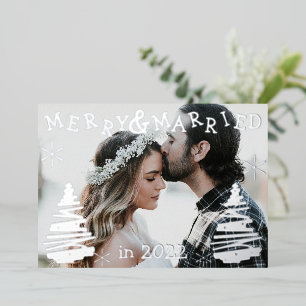 Merry & Married in 2025 Newlywed Photo Silver Foil Holiday Card