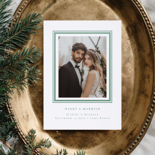 Merry Married Minimal Simple Frame Wedding Letterpress Photo Cards