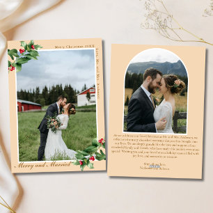 Merry & Married Mistletoe Holly 2 Photo Christmas Holiday Card