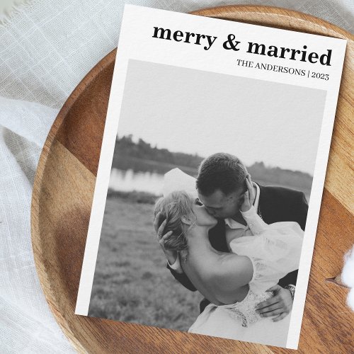 Merry  Married Modern Minimalist Photo Christmas Holiday Card