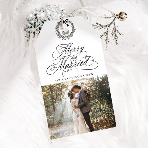 Merry  Married Newly Weds First Christmas Photo Gift Tags