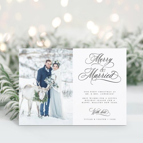 Merry  Married Newly Weds First Christmas Photo Holiday Card