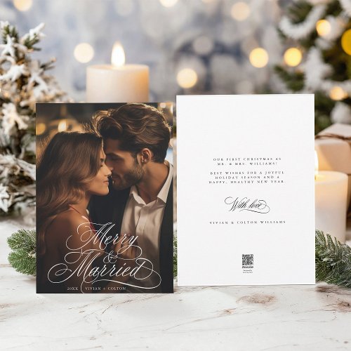 Merry  Married Newly Weds First Christmas Photo Holiday Card