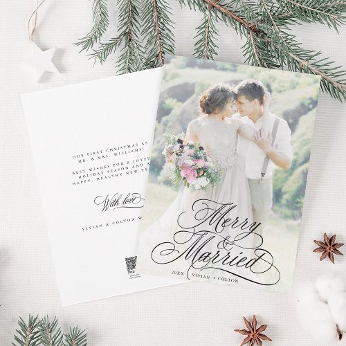 Merry  Married Newly Weds First Christmas Photo Holiday Card