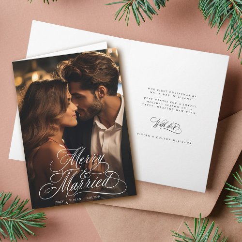 Merry  Married Newly Weds First Christmas Photo  Holiday Card