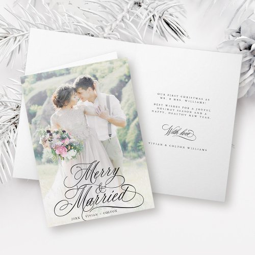 Merry  Married Newly Weds First Christmas Photo  Holiday Card