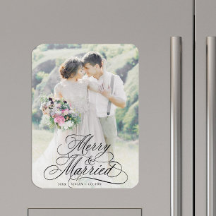 Merry & Married Newly Weds First Christmas Photo Magnet