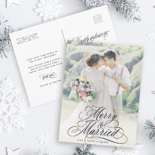 Merry & Married Newly Weds First Christmas Photo Postcard
