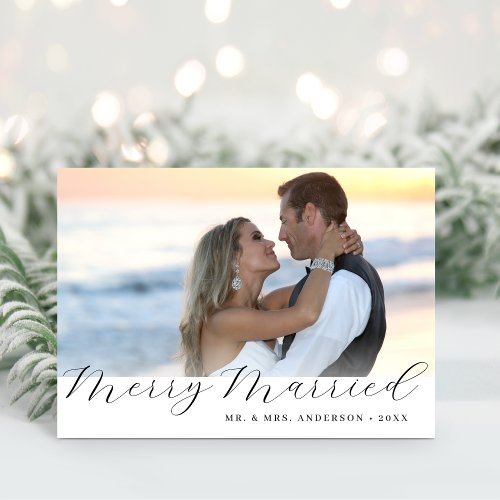 Merry Married Newlywed Christmas Photo Holiday Card
