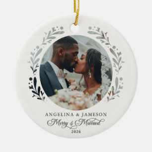 Merry & Married Newlywed First Christmas Papercut Ceramic Ornament